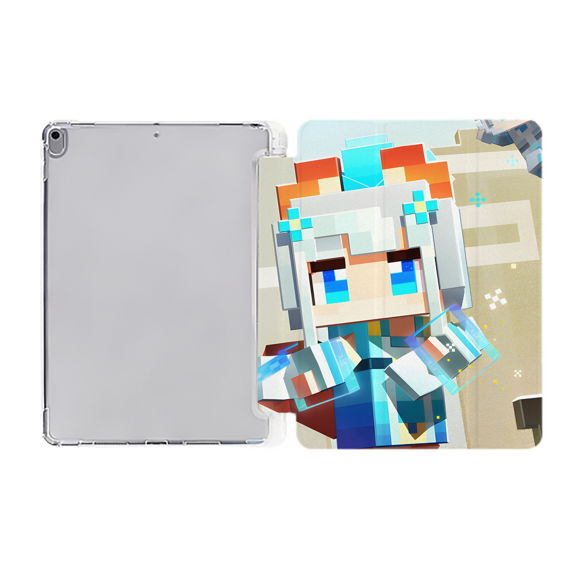 （画像用） マインクラフト ブロックの世界 Minecraft MC Block world IPad ケース ペン収納付き 三つ折りスタンド PUレザー×シリコン 対応機種9.5/10.5/10.9インチ